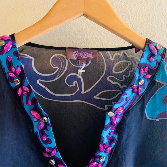 HALE BOB Silk Chiffon Jeweled Tunic Top - Picture 7 of 11